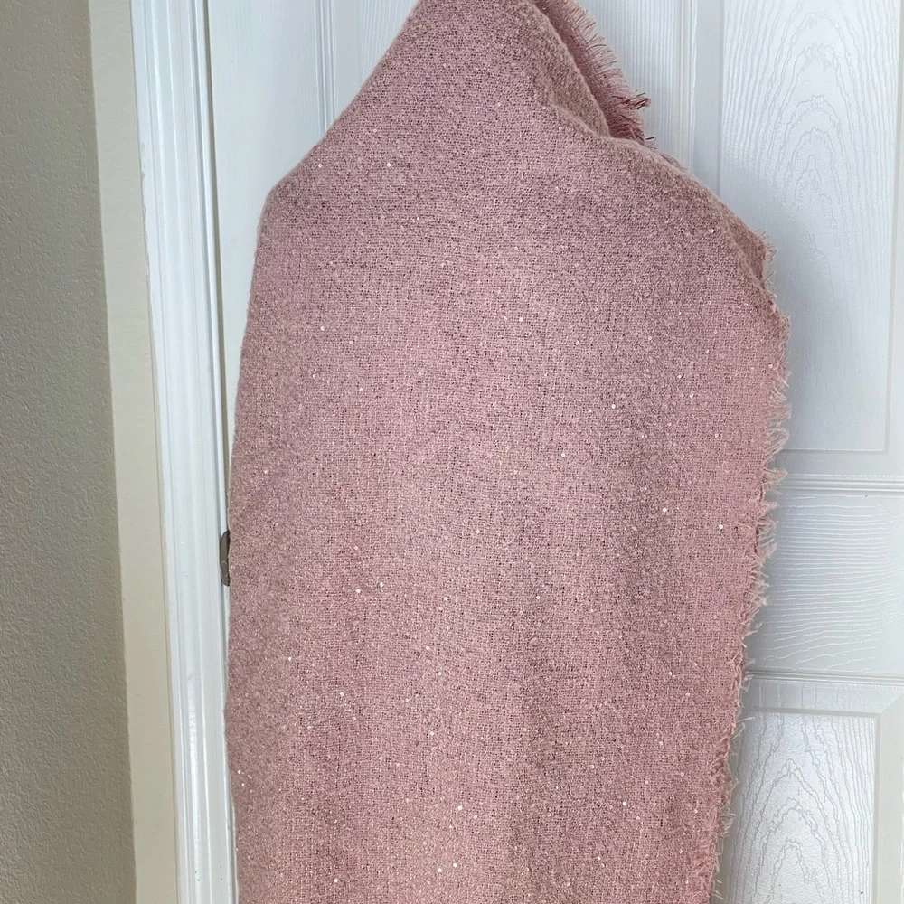 Pink Cozy Blanket Scarf Oversized Winter Wrap Long Fringe Shawl Sequin Outerwear